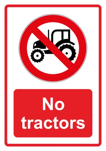 Schild Verbotszeichen Piktogramm & Text englisch · No tractors · rot | selbstklebend (Verbotsschild)