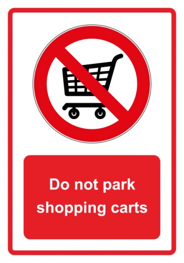 Schild Verbotszeichen Piktogramm & Text englisch · Do not park shopping carts · rot (Verbotsschild)