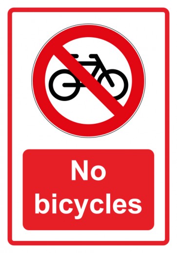 Schild Verbotszeichen Piktogramm & Text englisch · No bicycles · rot (Verbotsschild)