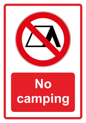 Aufkleber Verbotszeichen Piktogramm & Text englisch · No camping · rot | stark haftend (Verbotsaufkleber)