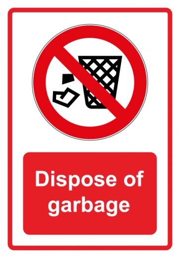 Schild Verbotszeichen Piktogramm & Text englisch · Dispose of garbage · rot (Verbotsschild)
