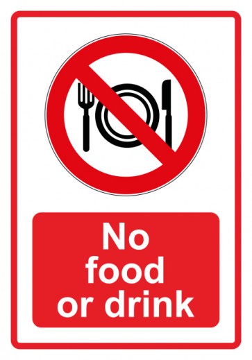 Magnetschild Verbotszeichen Piktogramm & Text englisch · No food or drink · rot (Verbotsschild magnetisch · Magnetfolie)