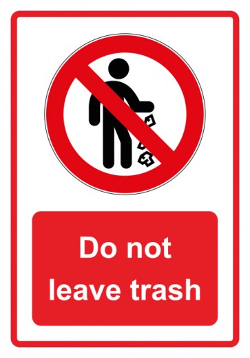 Schild Verbotszeichen Piktogramm & Text englisch · Do not leave trash · rot | selbstklebend (Verbotsschild)