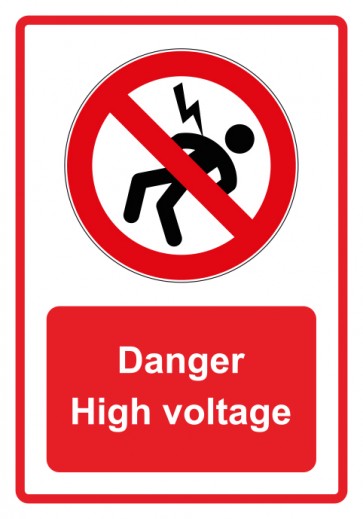 Aufkleber Verbotszeichen Piktogramm & Text englisch · Danger High voltage · rot (Verbotsaufkleber)