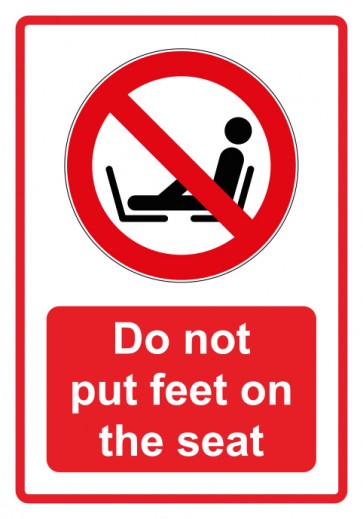Schild Verbotszeichen Piktogramm & Text englisch · Do not put feet on the seat · rot (Verbotsschild)