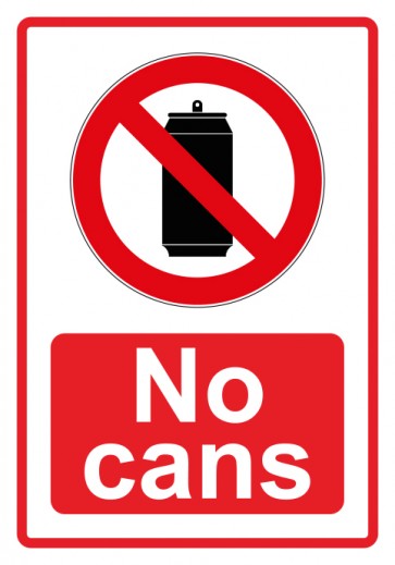 Magnetschild Verbotszeichen Piktogramm & Text englisch · No cans · rot (Verbotsschild magnetisch · Magnetfolie)