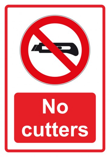 Schild Verbotszeichen Piktogramm & Text englisch · No cutters · rot (Verbotsschild)