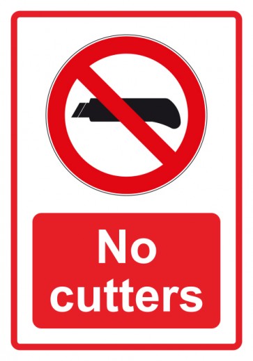 Aufkleber Verbotszeichen Piktogramm & Text englisch · No cutters · rot (Verbotsaufkleber)