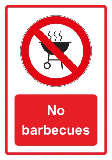 Schild Verbotszeichen Piktogramm & Text englisch · No barbecues · rot (Verbotsschild)