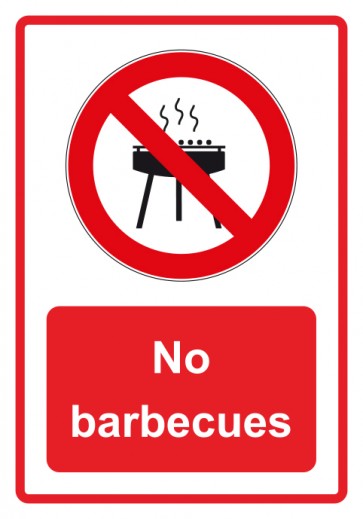Schild Verbotszeichen Piktogramm & Text englisch · No barbecues · rot (Verbotsschild)