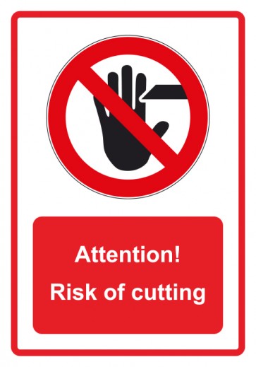 Aufkleber Verbotszeichen Piktogramm & Text englisch · Attention! Risk of cutting · rot (Verbotsaufkleber)