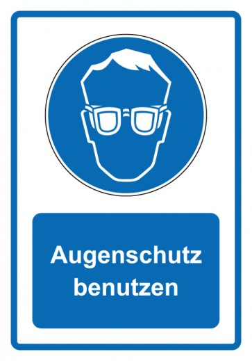 Aufkleber Gebotszeichen Piktogramm & Text deutsch · Augenschutz benutzen · blau (Gebotsaufkleber)