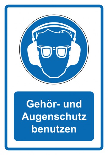 Magnetschild Gebotszeichen Piktogramm & Text deutsch · Gehör- und Augenschutz benutzen · blau