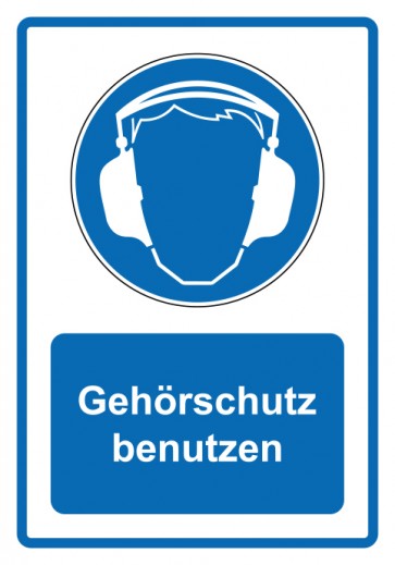 Schild Gebotzeichen Piktogramm & Text deutsch · Gehörschutz benutzen · blau (Gebotsschild)