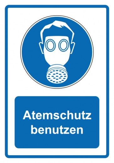 Magnetschild Gebotszeichen Piktogramm & Text deutsch · Atemschutz benutzen · blau