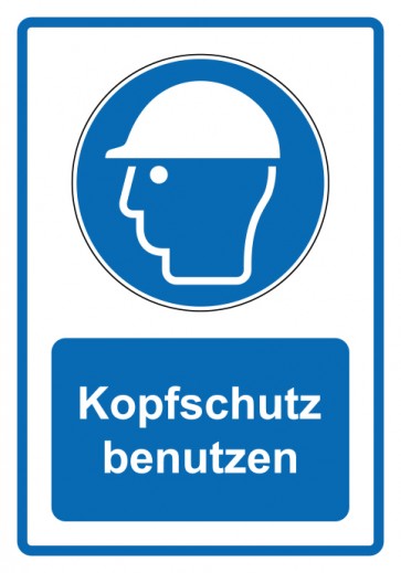 Aufkleber Gebotszeichen Piktogramm & Text deutsch · Kopfschutz benutzen · blau (Gebotsaufkleber)