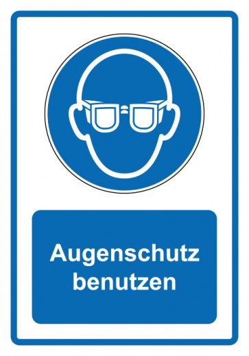 Schild Gebotszeichen Piktogramm & Text deutsch · Augenschutz benutzen · blau | selbstklebend