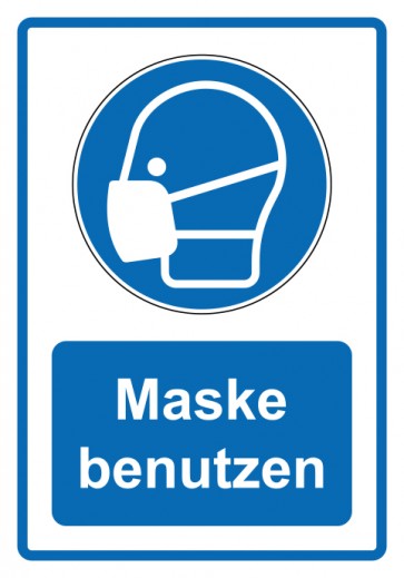 Schild Gebotzeichen Piktogramm & Text deutsch · Maske benutzen · blau (Gebotsschild)