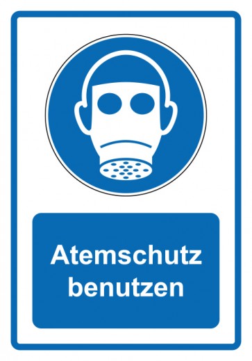 Schild Gebotszeichen Piktogramm & Text deutsch · Atemschutz benutzen · blau | selbstklebend (Gebotsschild)