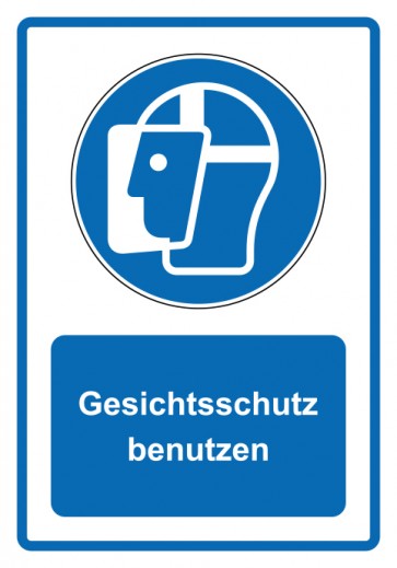 Magnetschild Gebotszeichen Piktogramm & Text deutsch · Gesichtsschutz benutzen · blau