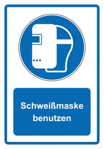 Schild Gebotszeichen Piktogramm & Text deutsch · Schweißmaske benutzen · blau | selbstklebend (Gebotsschild)