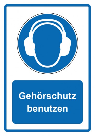 Aufkleber Gebotszeichen Piktogramm & Text deutsch · Gehörschutz benutzen · blau | stark haftend (Gebotsaufkleber)