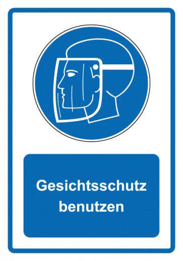 Aufkleber Gebotszeichen Piktogramm & Text deutsch · Gesichtsschutz benutzen · blau (Gebotsaufkleber)