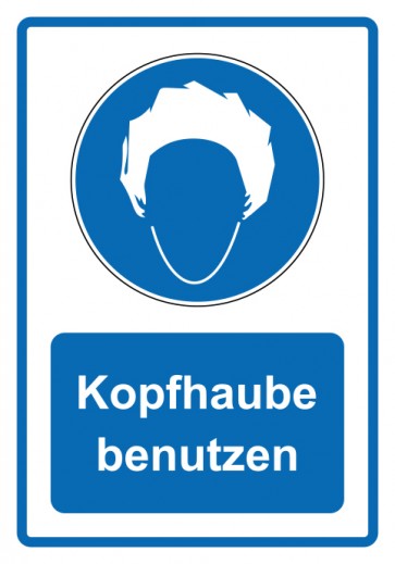 Aufkleber Gebotszeichen Piktogramm & Text deutsch · Kopfhaube benutzen · blau (Gebotsaufkleber)