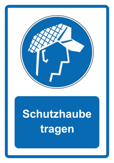 Schild Gebotzeichen Piktogramm & Text deutsch · Schutzhaube tragen · blau (Gebotsschild)