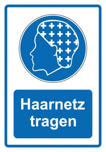 Schild Gebotszeichen Piktogramm & Text deutsch · Haarnetz tragen · blau | selbstklebend (Gebotsschild)