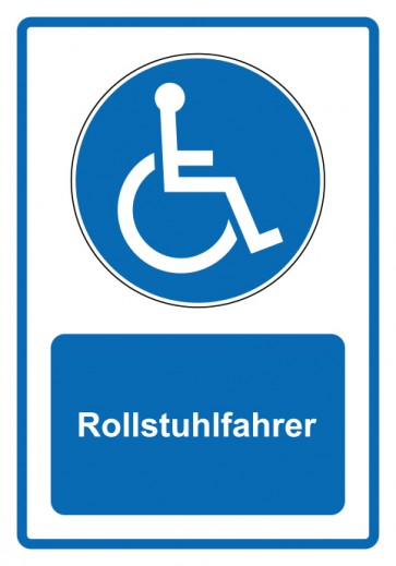 Aufkleber Gebotszeichen Piktogramm & Text deutsch · Rollstuhlfahrer · blau (Gebotsaufkleber)