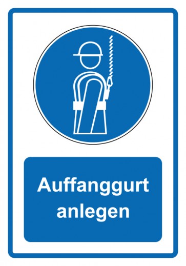 Magnetschild Gebotszeichen Piktogramm & Text deutsch · Auffanggurt anlegen · blau (Gebotsschild magnetisch · Magnetfolie)