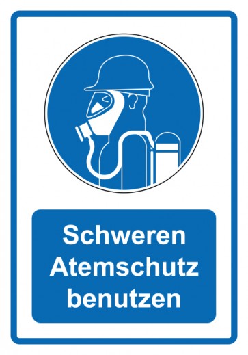 Schild Gebotszeichen Piktogramm & Text deutsch · Schweren Atemschutz benutzen · blau | selbstklebend (Gebotsschild)