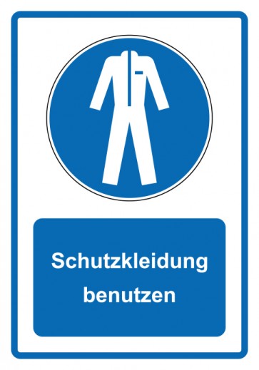 Aufkleber Gebotszeichen Piktogramm & Text deutsch · Schutzkleidung benutzen · blau (Gebotsaufkleber)