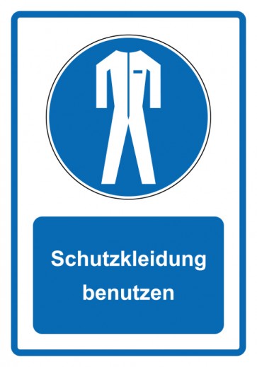 Schild Gebotszeichen Piktogramm & Text deutsch · Schutzkleidung benutzen · blau | selbstklebend (Gebotsschild)