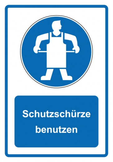 Aufkleber Gebotszeichen Piktogramm & Text deutsch · Schutzschürze benutzen · blau (Gebotsaufkleber)