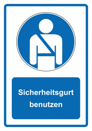 Schild Gebotzeichen Piktogramm & Text deutsch · Sicherheitsgurt benutzen · blau (Gebotsschild)
