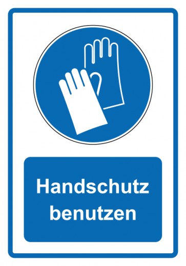 Aufkleber Gebotszeichen Piktogramm & Text deutsch · Handschutz benutzen · blau (Gebotsaufkleber)