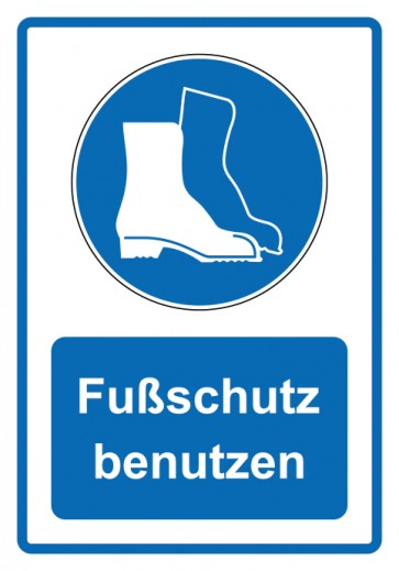 Schild Gebotszeichen Piktogramm & Text deutsch · Fußschutz benutzen · blau | selbstklebend (Gebotsschild)
