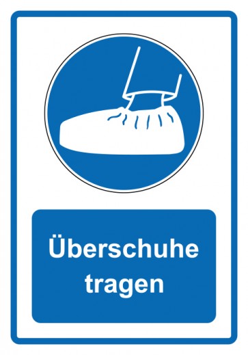 Schild Gebotzeichen Piktogramm & Text deutsch · Überschuhe tragen · blau (Gebotsschild)