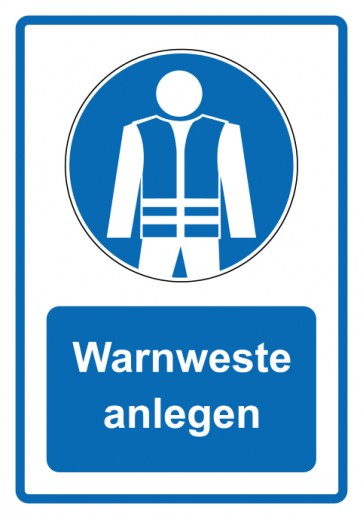 Schild Gebotszeichen Piktogramm & Text deutsch · Warnweste anlegen · blau | selbstklebend (Gebotsschild)