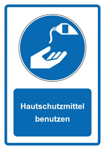 Schild Gebotszeichen Piktogramm & Text deutsch · Hautschutzmittel benutzen · blau | selbstklebend (Gebotsschild)