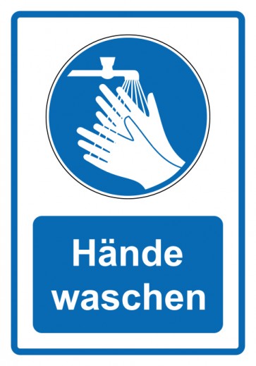 Magnetschild Gebotszeichen Piktogramm & Text deutsch · Hände waschen · blau