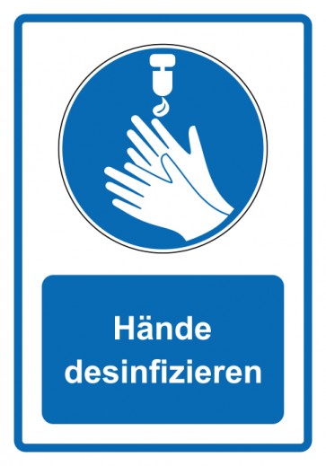 Schild Gebotszeichen Piktogramm & Text deutsch · Hände desinfizieren · blau | selbstklebend (Gebotsschild)