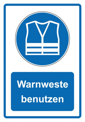 Schild Gebotszeichen Piktogramm & Text deutsch · Warnweste benutzen · blau | selbstklebend (Gebotsschild)