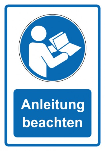 Aufkleber Gebotszeichen Piktogramm & Text deutsch · Anleitung beachten · blau | stark haftend (Gebotsaufkleber)