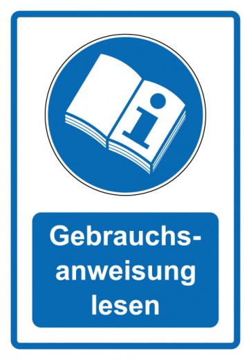 Schild Gebotzeichen Piktogramm & Text deutsch · Gebrauchsanweisung lesen · blau (Gebotsschild)