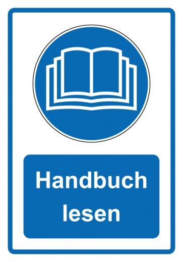 Schild Gebotzeichen Piktogramm & Text deutsch · Handbuch lesen · blau (Gebotsschild)