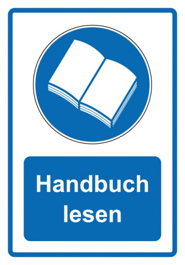 Schild Gebotzeichen Piktogramm & Text deutsch · Handbuch lesen · blau (Gebotsschild)