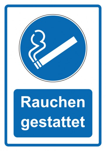 Aufkleber Gebotszeichen Piktogramm & Text deutsch · Rauchen gestattet · blau (Gebotsaufkleber)